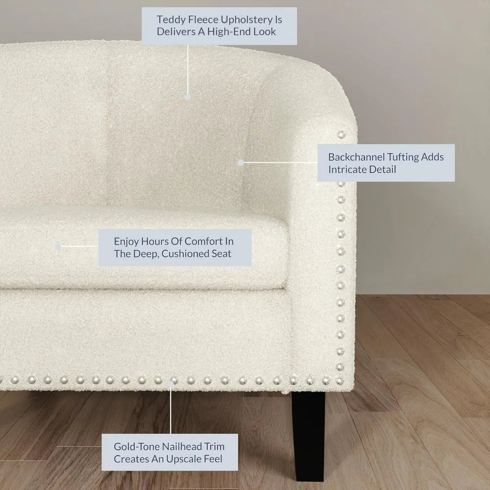 Upholstered Accent Chair, Barrel Club Chair with Silver Nail Head Trim & Legs for Living Room Bedroom Reception Room