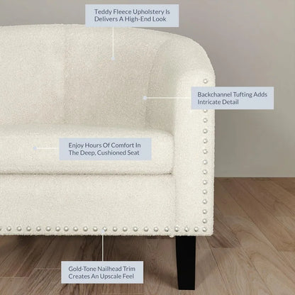 Upholstered Accent Chair, Barrel Club Chair with Silver Nail Head Trim & Legs for Living Room Bedroom Reception Room