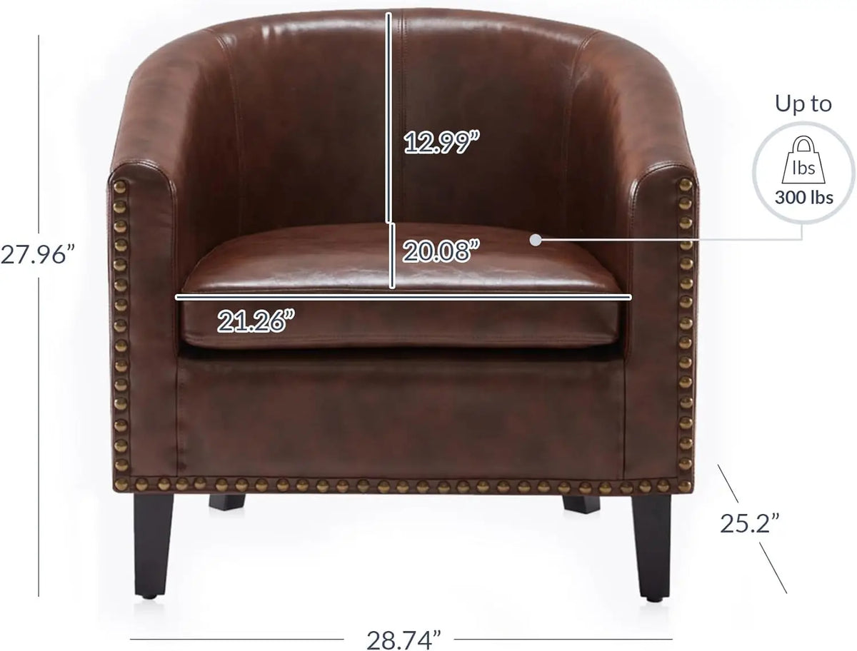 Accent Barrel Chair, Faux Leather Arm Chair Modern Tub Club Chair Upholstered Armchair For Living Room, Barrel Chairs With Gold