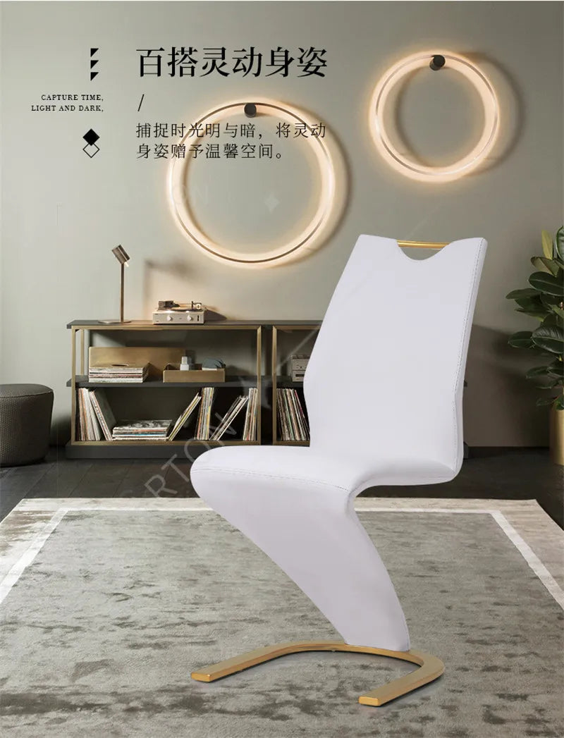 modern 2 Pieces Chairs Modern Simple Z Shape Dining Chair PU Leather Home Living Room Chair Only Chairs