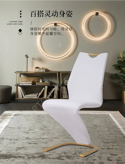 modern 2 Pieces Chairs Modern Simple Z Shape Dining Chair PU Leather Home Living Room Chair Only Chairs