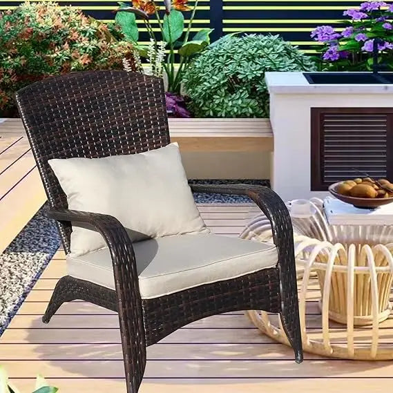 Rattan Outdoor Dining Chairs with Cushions, Wide Armrest and Lumbar Pillow, Single Wide Wicker Patio Furniture for Comfortable D