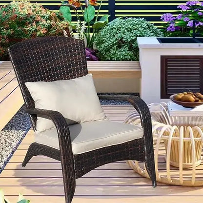 Rattan Outdoor Dining Chairs with Cushions, Wide Armrest and Lumbar Pillow, Single Wide Wicker Patio Furniture for Comfortable D