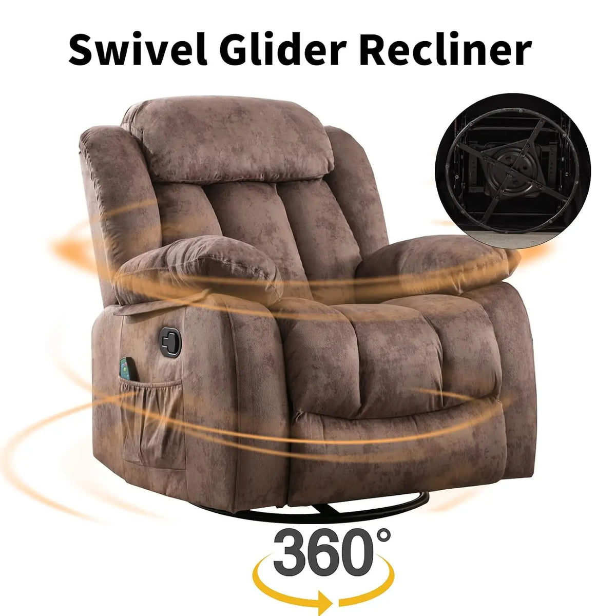 Rocker Recliner with Heat and Vibration, Manual Swivel Rocking Chair with Vibrating Massage, Comfy Padded, Customized