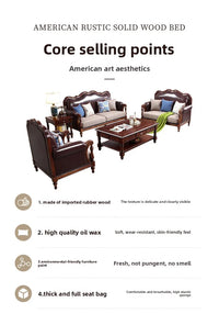 American pastoral all-solid wood sofa, European living room leather sofa, small household, coffee table type, combined light