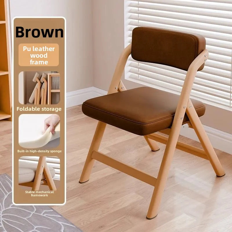 PU Leather Folding Chair Metal Frame Wood Grain Finish Comfortable Padded Seat Space Saving Dining Office Makeup Desk Chair