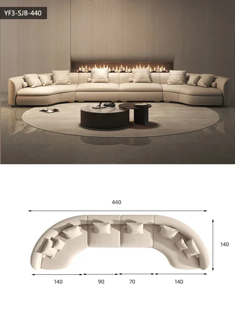 Italian Minimalist Circular Curved Leather Sofa Large Apartment Living Room Corner Leather Sofa