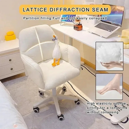 Velvet Upholstered Ergonomic Office Chair Height Adjustable Swivel Computer Armchair for Bedroom Home Use