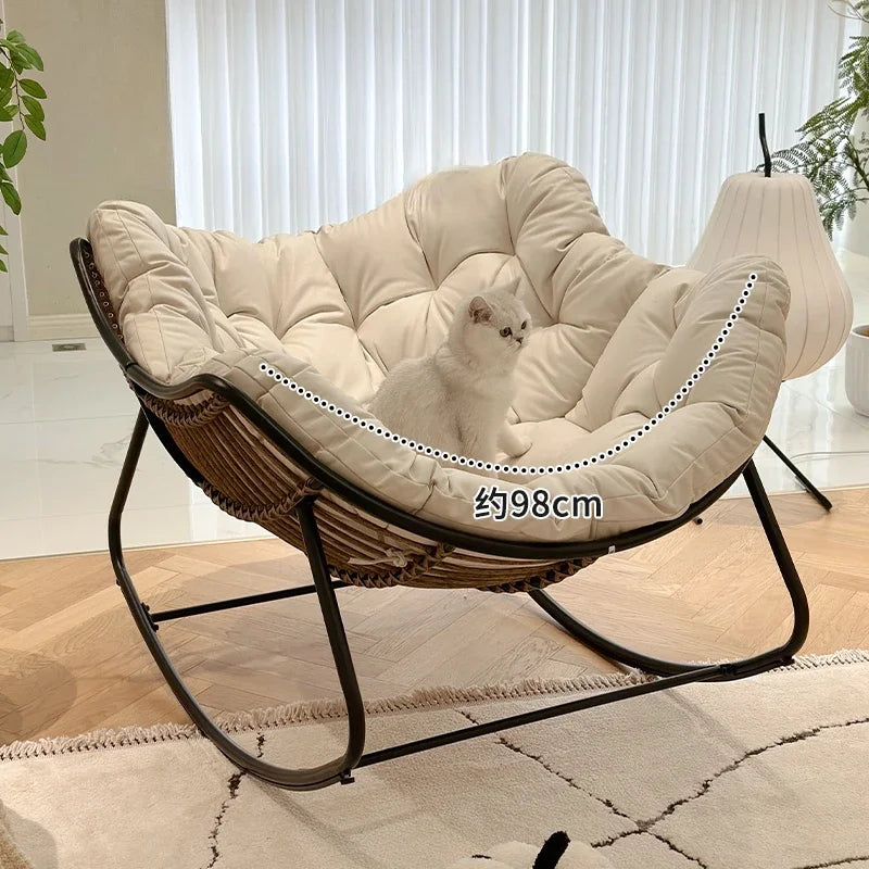 PE Rattan Weave Rocking Chair Lie Down or Sleep Lunch Break Chair Living Room Balcony Chaise Longue Adult Kid Recliner Lazy Sofa