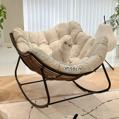 PE Rattan Weave Rocking Chair Lie Down or Sleep Lunch Break Chair Living Room Balcony Chaise Longue Adult Kid Recliner Lazy Sofa