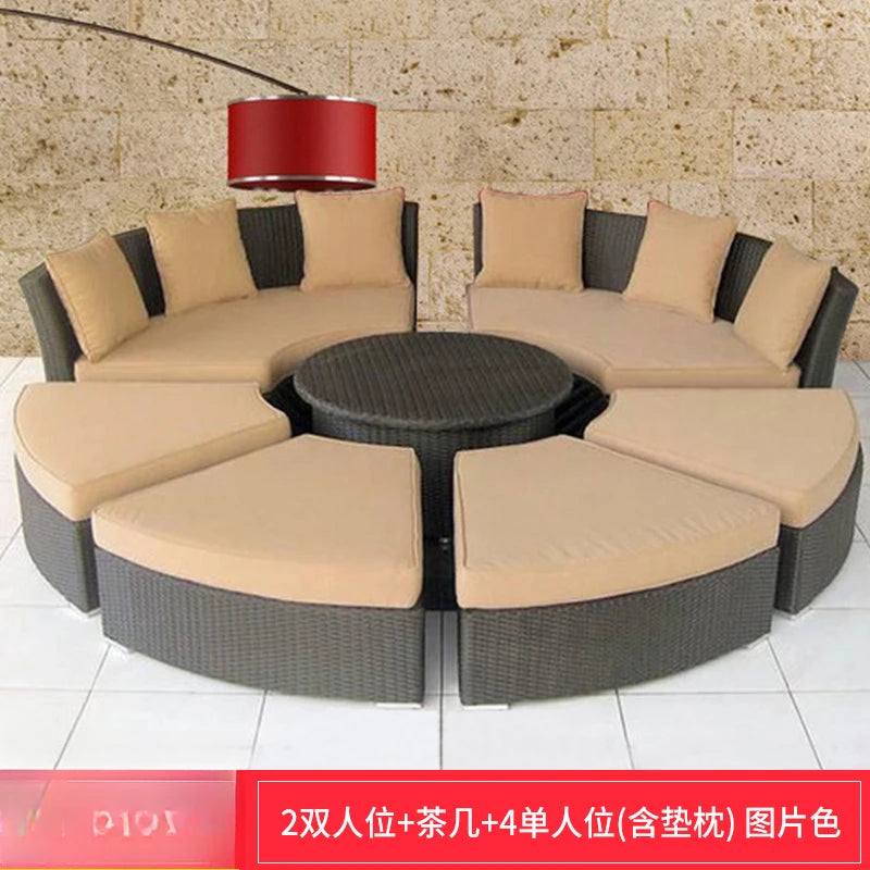 ZYH outdoor round rattan sofa combination leisure villa semi-circular rattan chair sofa