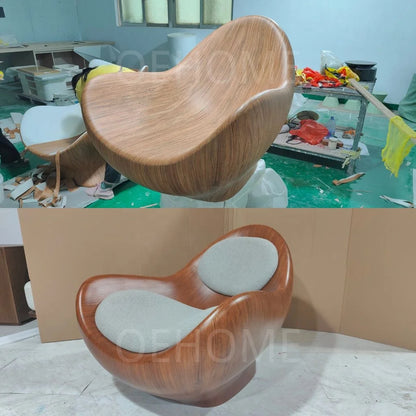 Modern Minimalist Reclining Armchair Unique Shaped Solid Wood Leisure Chair for Home Hotel Office & Bar Use