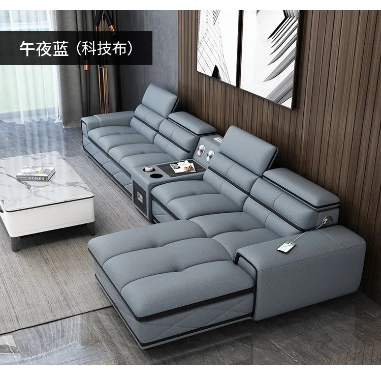 Simple and modern leather sofa combination large apartment living room L-shaped corner function headrest few fully