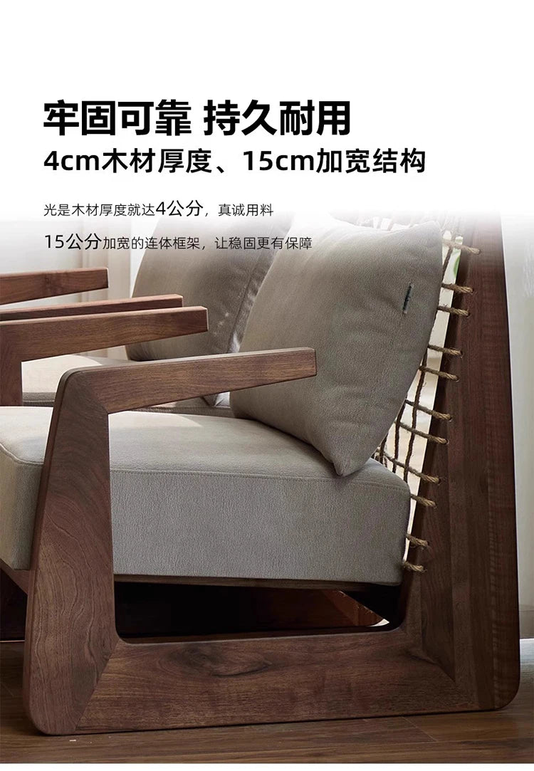 Medieval Style Solid Wood Rope Leisure Chair Retro Single Sofa Chair Wabi-sabi High-end Home Cafe Rattan Single Chair