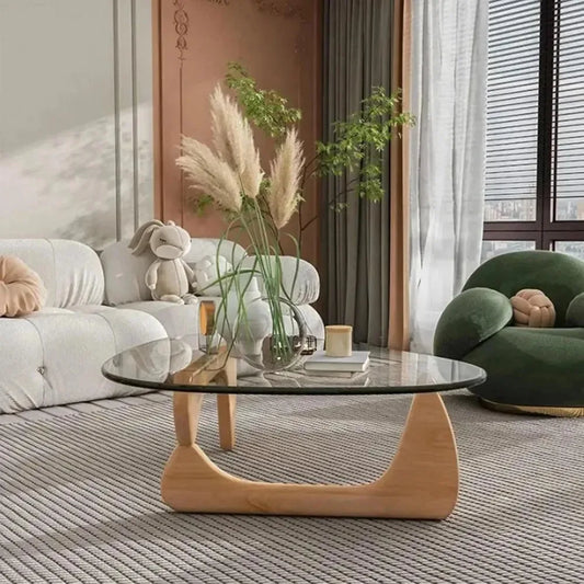 Table basse moderne en verre, 32,68" P x 22,44" L x 15,75" H, tables à thé rondes abstraites pour salon, maison, bureau, industriel