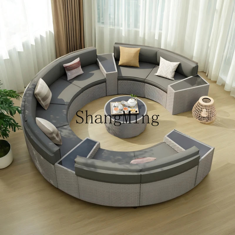 ZYH outdoor round rattan sofa combination leisure villa semi-circular rattan chair sofa