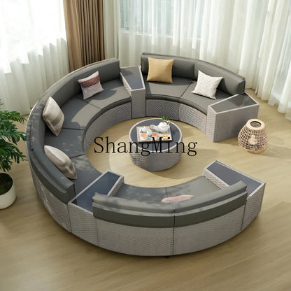 ZYH outdoor round rattan sofa combination leisure villa semi-circular rattan chair sofa