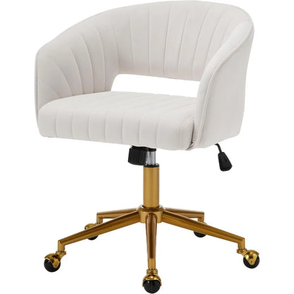 Home Office Desk Chairs, Modern Velvet Rolling Chair, Height Adjustable Swivel Vanity Chair with Golden Base, Ergonomic