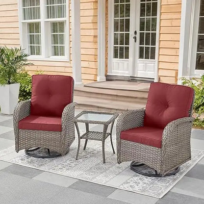Patio Furniture Swivel Glider PE Wicker Chair, Outdoor Swivel Rocker Seating with Cushions for Porch Deck Balcony, Brown/Gray