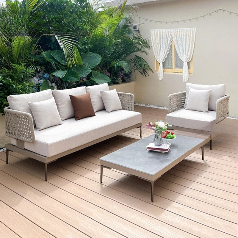 Outdoor rattan aluminum alloy sofa Nordic courtyard sofa chair Villa garden open-air rattan rope sofa combination