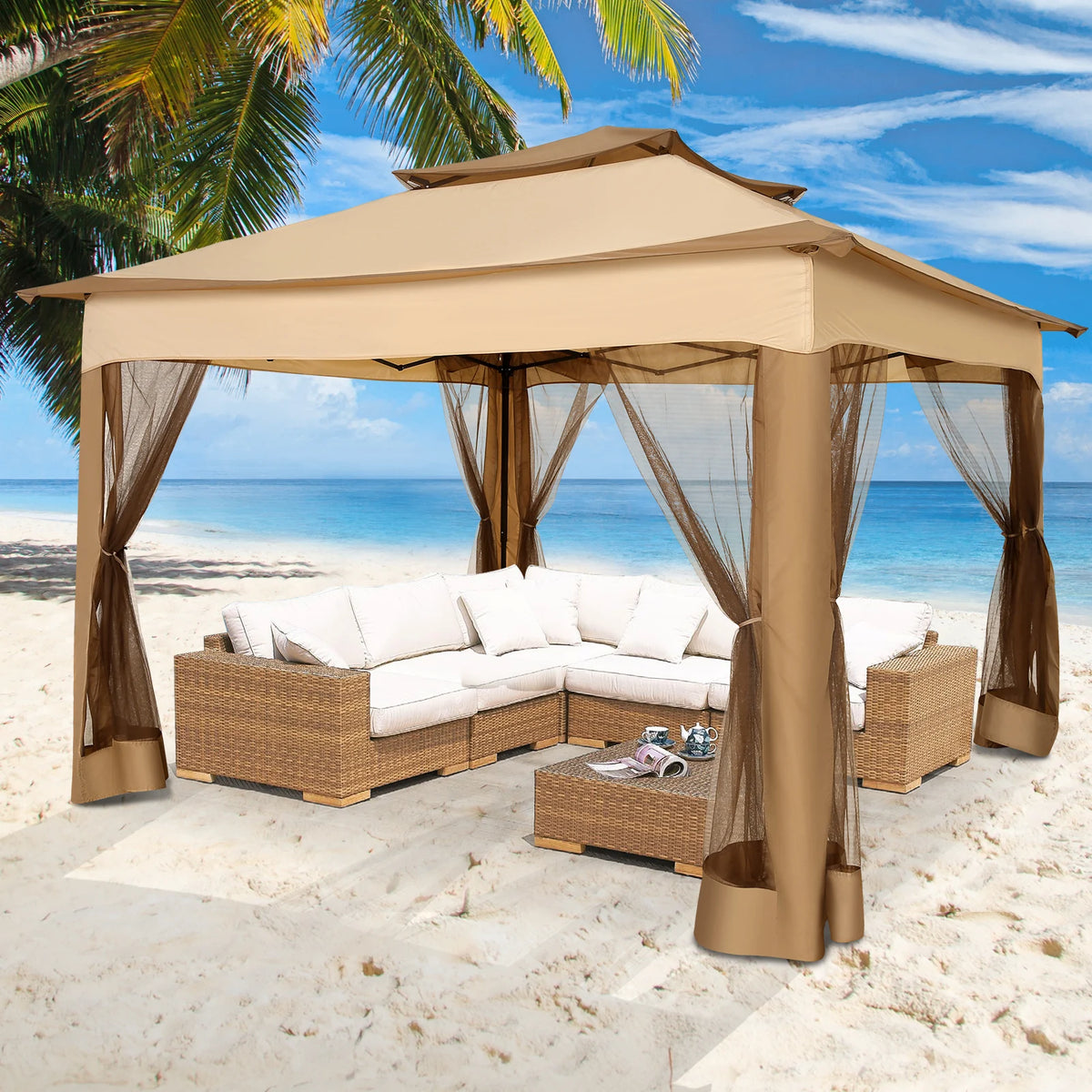 11x11 Pop up Gazebo on Clearance with Mosquito Netting&Sandbags, Outdoor Canopy Tent with 4 Ropes 8 Stakes&Portable Carrying Bag
