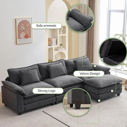 # Hot L Shape Sofa Comfy Sectional Cloud Couch For Living Room With Pillows, Modern Velvet Sofa Sleeper Deep Couches With Ottoma