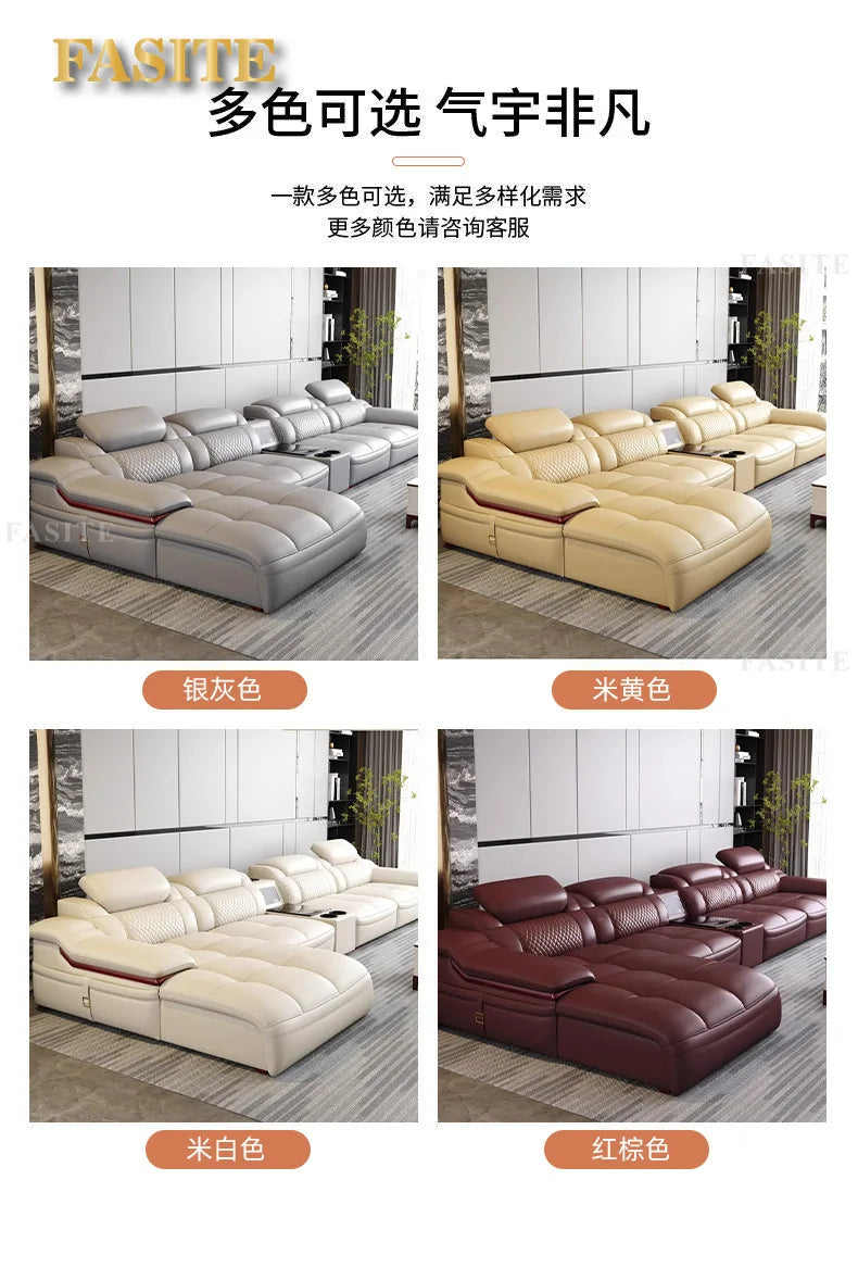 Modern simple leather sofa first layer cowhide living room size corner latex leather sofa