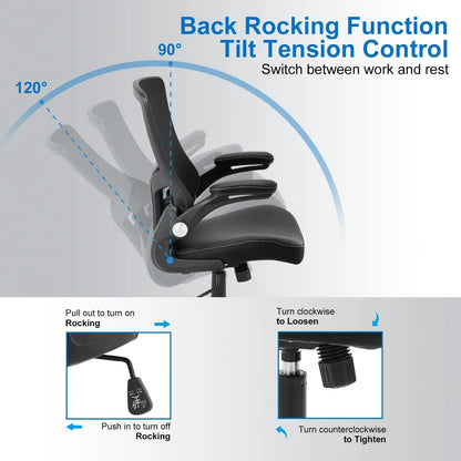 Ergonomic Office Chair with Adjustable Lumbar Support, PU Leather Seat and Flip-up Arms for Home Office Comfort