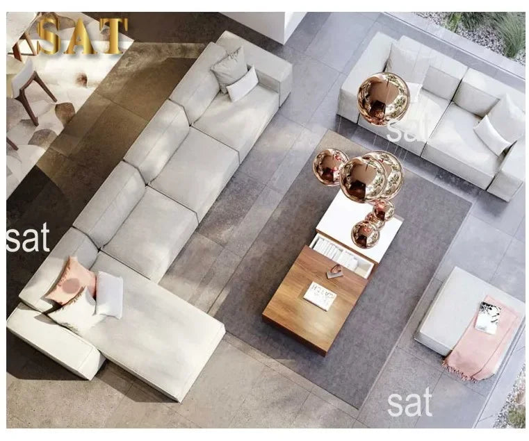 /Italian simple square multiperson combination sofa Nordic creative corner highend living room fabric sofa