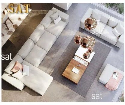 /Italian simple square multiperson combination sofa Nordic creative corner highend living room fabric sofa