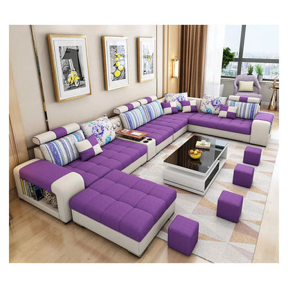 Modern Fabric Sofa Set Furniture Living Room Sofa Set with USB and Stools U Shape Cloth Couch Sofas for Home Furniture 1903