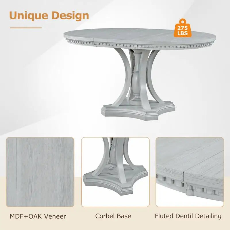 Extendable Oval Dining Table 42"-58" for Kitchen & Dining Room in Antique Gray Oak Finish