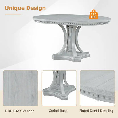 Extendable Oval Dining Table 42"-58" for Kitchen & Dining Room in Antique Gray Oak Finish