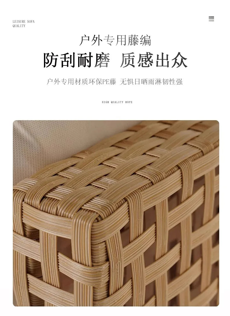 XJC Outdoor Rattan Sofa Combination Bed And Breakfast Balcony Courtyard Outdoor Open-air Garden Sun Room Leisure Small