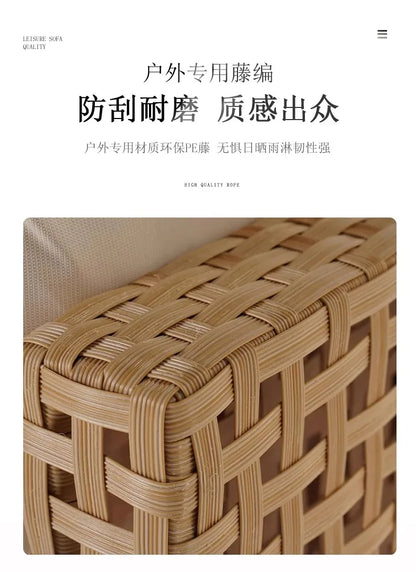 XJC Outdoor Rattan Sofa Combination Bed And Breakfast Balcony Courtyard Outdoor Open-air Garden Sun Room Leisure Small