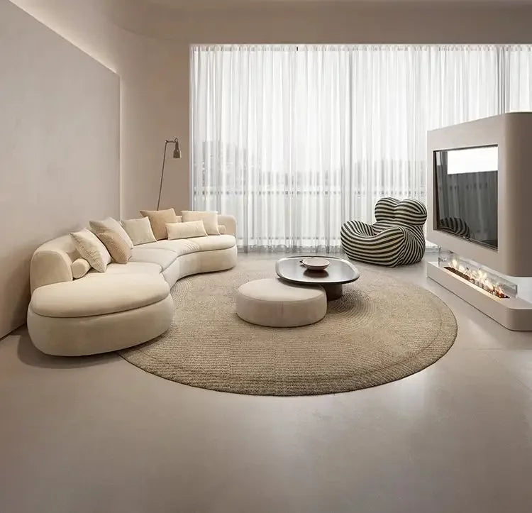 Italian Modern Simple Light Luxury Hotel Living Room Cream Style Solid Wood Fabric Sofa