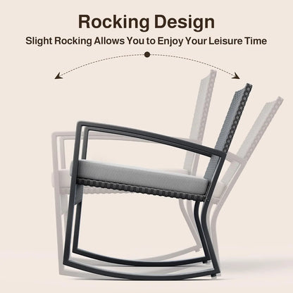 4 Piece Outdoor Patio Furniture Set, Wicker Patio Furniture with Glass Coffee Table, Rocking Wicker Bistro Set, for Backyard-HOT