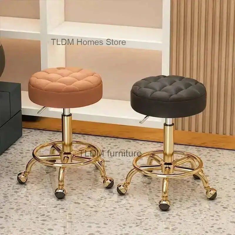 Barber Hairdressing Salon Chairs Gold Beauty Makeup Chair Furniture Office Desk Stool With Wheels Swivel Lifting Round Stools