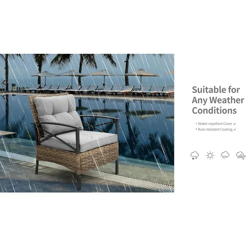 Outdoor Patio Furniture Set, 4 Piece Backyard Wicker Conversation Sets, Rattan Sofa with Table for Balcony Porch Outside