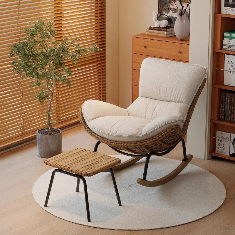 Woven Rattan Rocking Chair with Metal & Wood Base Stylish & Comfortable Seating for Living Room & Balcony Decor