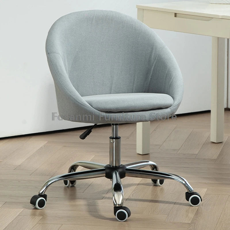Minimalist Linen Fabric Office Computer Chair with Curve Seat Comfortable Home Swivel Vanity Chair Adjustable Height Desk Chairs