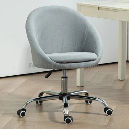 Minimalist Linen Fabric Office Computer Chair with Curve Seat Comfortable Home Swivel Vanity Chair Adjustable Height Desk Chairs
