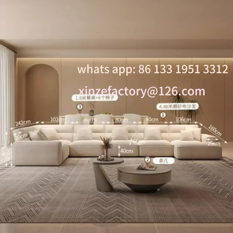 Customizable large flat straight corner combination sofa modern simple matte fabric