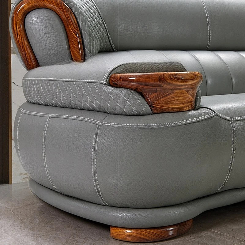 New Chinese black gold wood leather sofa high-end luxury villa living room simple concubine corner household solid wood