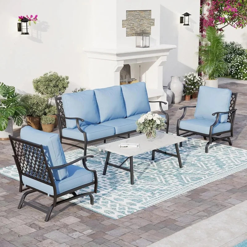 Outdoor Patio Furniture Set with 2 Swivel Chairs, Extra Thick 5.75" Cushions, and Coffee Table – Metal Frame for Backyard Use