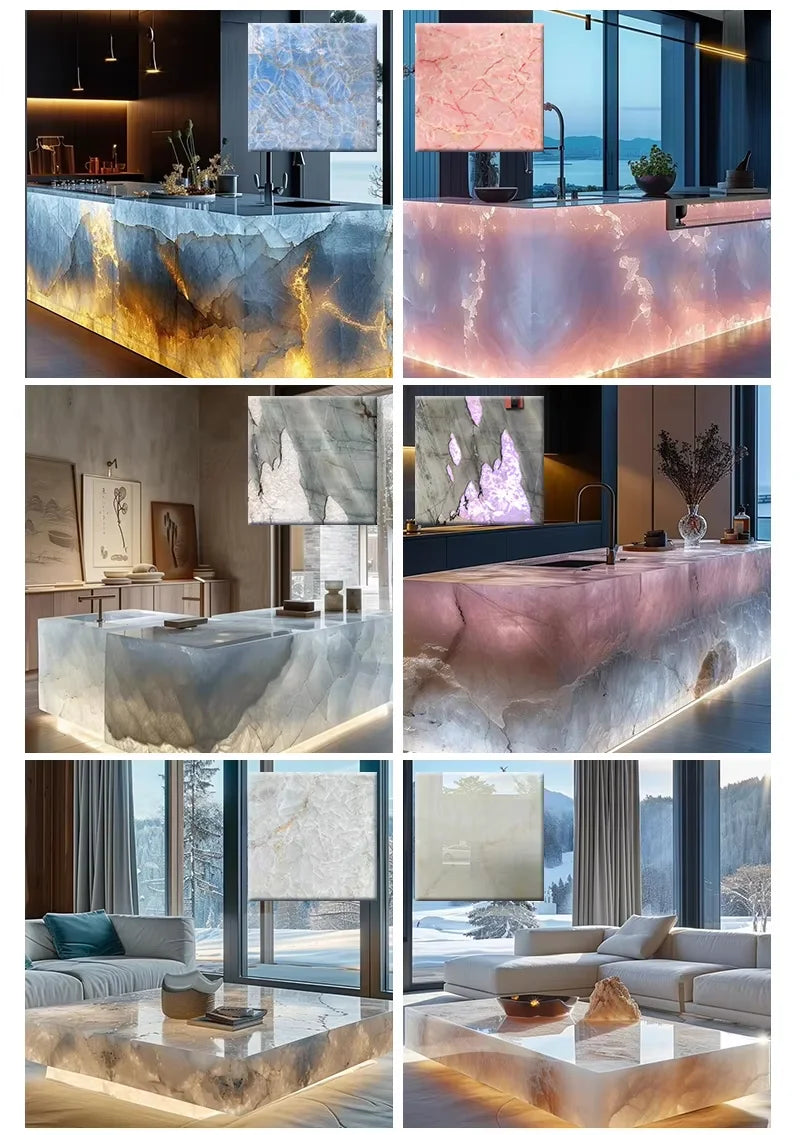 Custom-Size Modern Marble Onyx Coffee Table with RF Polishing Contemporary Design Contemporary Style Square Nature Stone