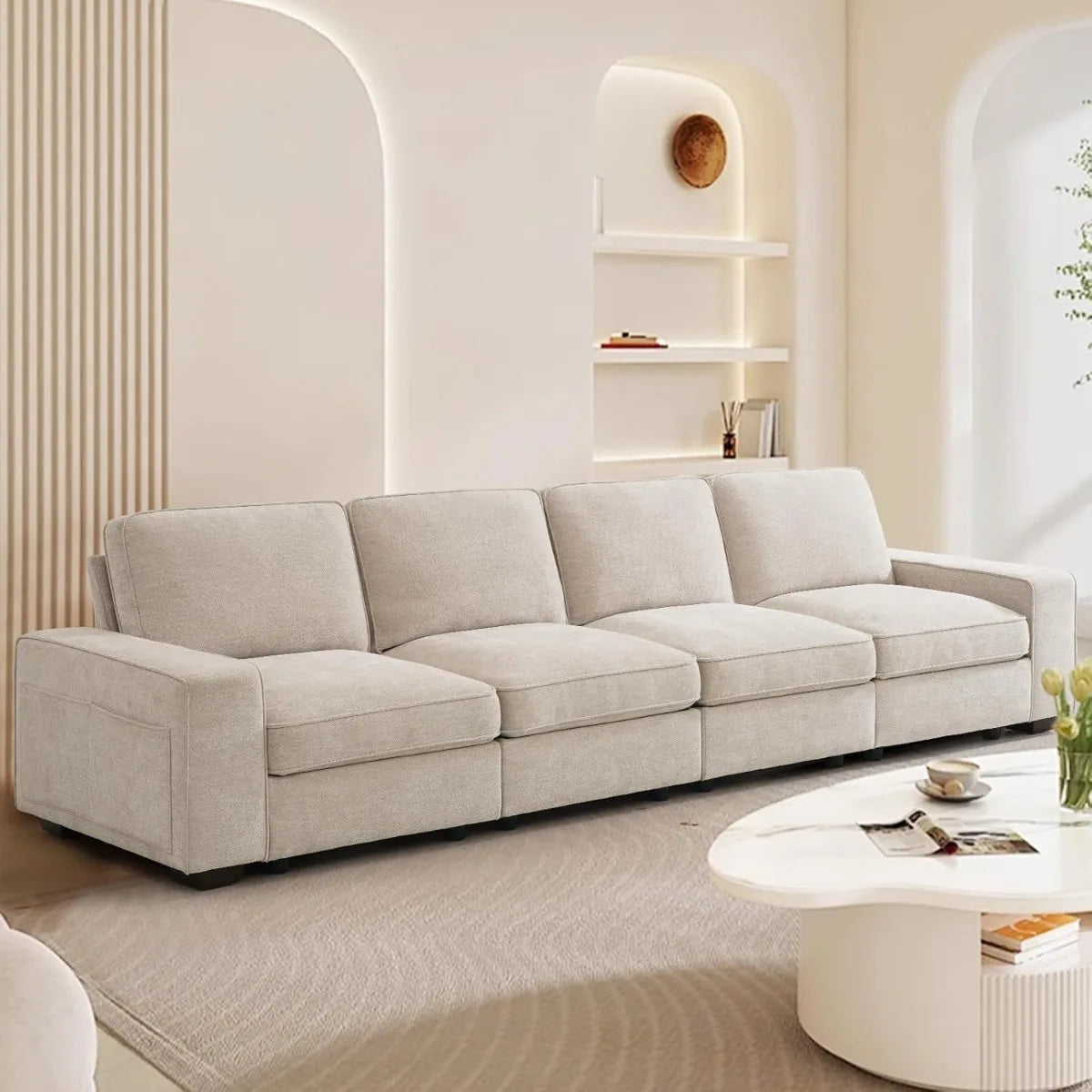 Modular Sectional Sofa for Living Room 160" Cloud Couch Down Filled U Shaped Couch with Ottoman Modern 6 Seater Convertible Sofa