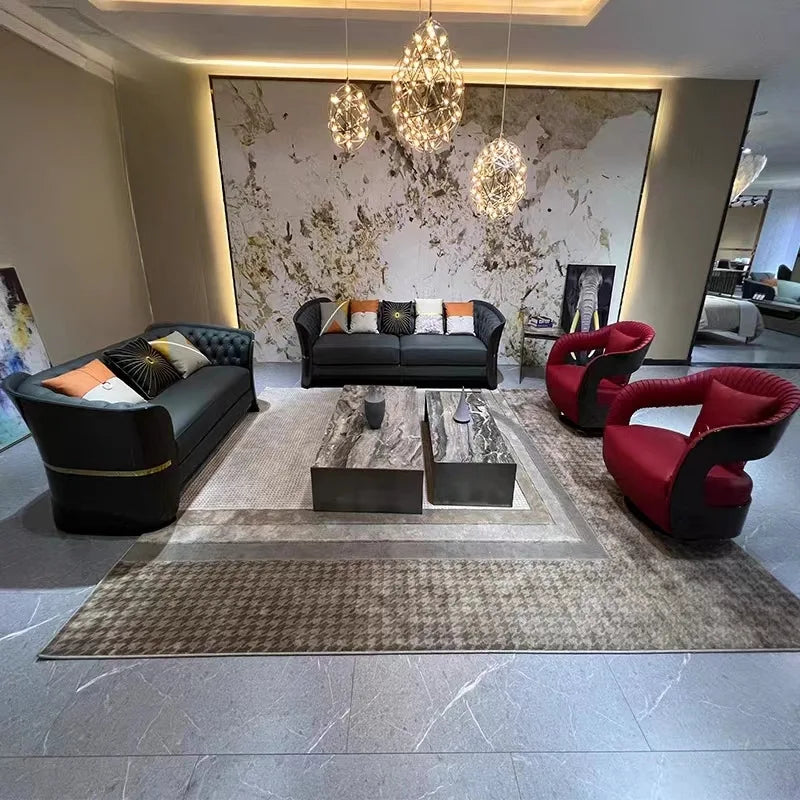 Italian luxury light luxury leather buckle sofa post-modern living room size apartment villa designer new sofa