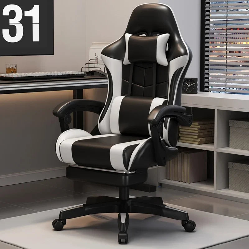 Video Game Desk Chair - Ergonomic Computer with Footrest and Comfy Lumbar Support, PU Leather Recliner with 360° Swivel