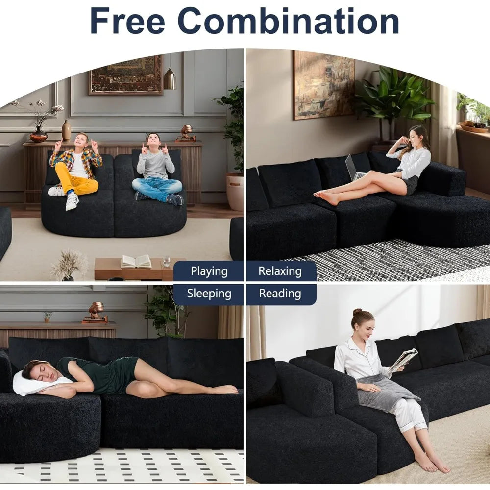 Luxury Oversized 5-Seater Modern Chenille Sectional Sofa for Living Room, Deep Seated Curved Cloud Couch, Modular Sofa Design